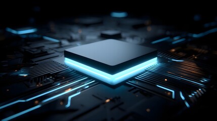 Futuristic Microchip Design with Glowing Blue Circuit Elements