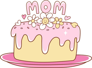Happy Mother s Day with Retro and Trendy Mom Life Doodle Cartoon Style Hand Drawn Elements