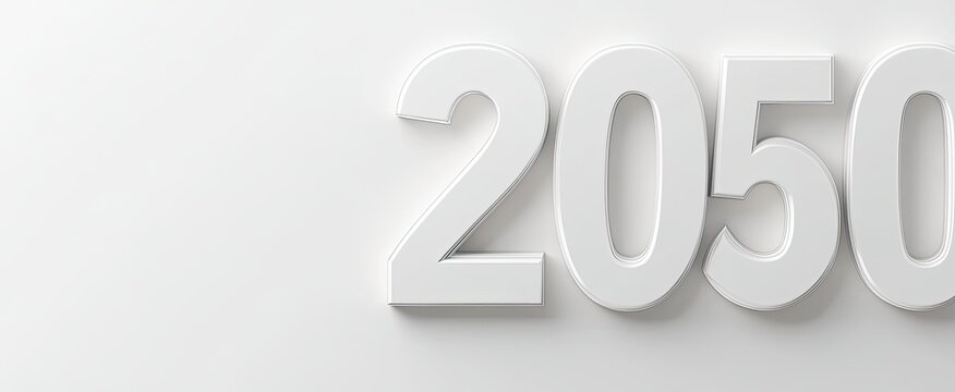 Glossy White Year 2050 Numeric Digits Shiny Edge on Clean White Background