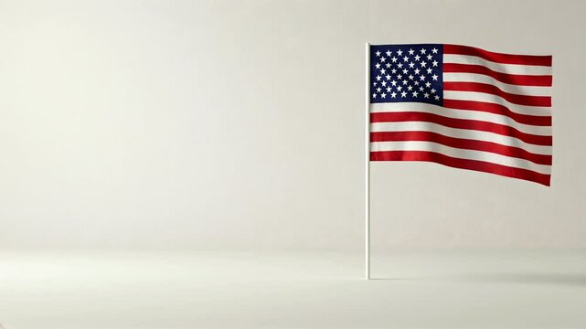 Independence Day, Memorial Day, Patriotic USA Flag Waving Video &ndash; Clean White Background and Copy Space