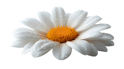 Fototapeta premium A Beautiful White Daisy Blossom with Dew Drops Reflecting Nature's Wonder in Detail