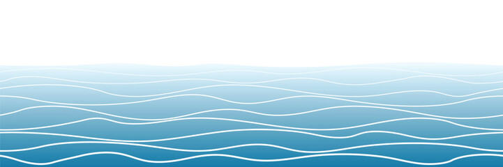Vector drawing sea waves, seamless border, isolated on white background