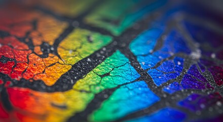 Naklejka premium Rainbow Crackle: A Macro View of Vivid Hues and Textured Surface