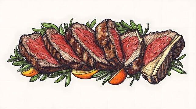 sliced steak with herbs and orange slices clip art preview