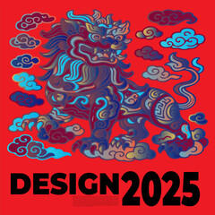 Vivid Illustration of Chinese Mythical Creature with Dynamic Colors and Patterns, chinese mythical lion vector