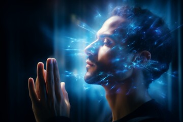 Man Channeling Inner Cosmic Energy Through Spiritual Awakening