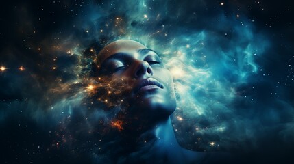  Dreaming Woman Immersed in Radiant Star Nebula