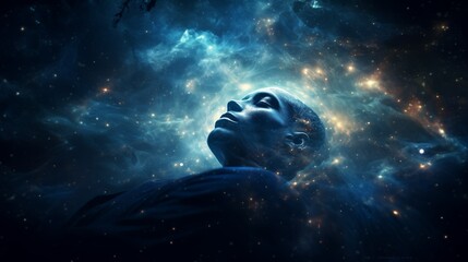 Peaceful Man Sleeping in Star-Filled Nebula Dreamscape