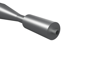 Metallic Exhaust Pipe Muffler for a Two-Wheeled Vehicle, Silencer Unit for a Small Displacement Motorcycle or Scooter, MOTORBIKE MUFFLER, Aftermarket, Simple Gray Noise Reduction on a PNG Transparent 