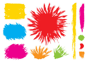 筆で描いたカラフルで乱雑なタッチのデザインパーツ11点セット