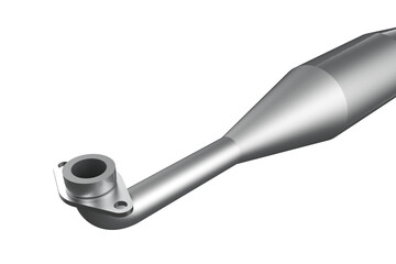 Metallic Exhaust Pipe Muffler for a Two-Wheeled Vehicle, Silencer Unit for a Small Displacement Motorcycle or Scooter, MOTORBIKE MUFFLER, Aftermarket, Simple Gray Noise Reduction on a PNG Transparent 