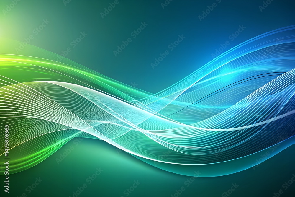 Sticker abstract green blue gradient soft wave with curved lines stripes design on clean background