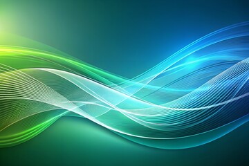 Abstract green blue gradient soft wave with curved lines stripes design on clean background