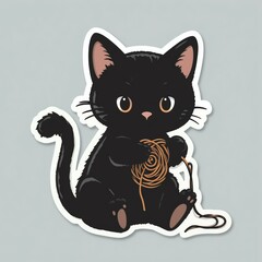 Obraz premium A cute black cat playing with yarn, showcasing playful and adorable expressions perfect for animal lovers and kitten enthusiasts.