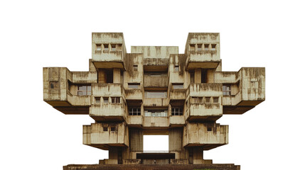 A Brutalist building,  unique,  and complex facade