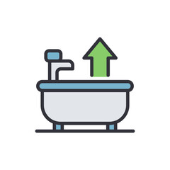 Bathtub With Arrow Pointing Upward Symbolizing Rising Water Level