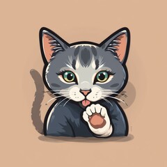 Obraz premium A playful gray cat with green eyes, showcasing its adorable personality and curiosity. Perfect for animal-themed designs.