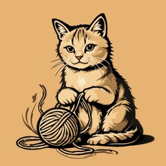 Obraz premium A playful kitten engrossed in a ball of yarn, showcasing its curious nature and adorable features, perfect for pet lovers.