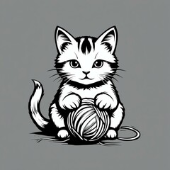 Obraz premium A playful kitten sitting with a ball of yarn, showcasing a charming and adorable pose that embodies curiosity and mischief.
