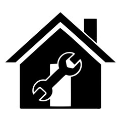 Home Maintenance Icon with Wrench Black Silhouette on Transparent Background