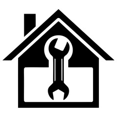 House with Wrench Repair Icon Black Silhouette on Transparent Background