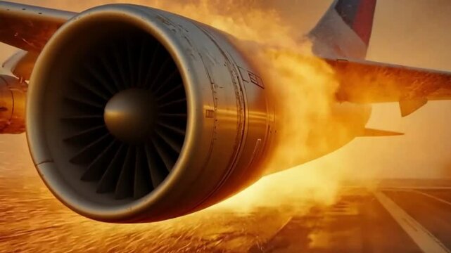 Colse up burning plane engine