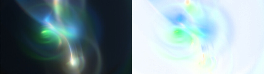 Multicolor Swirl Prism: Abstract background with swirling multicolor lights and a subtle prism effect. Use as a dynamic, vibrant overlay. on black or Transparent.