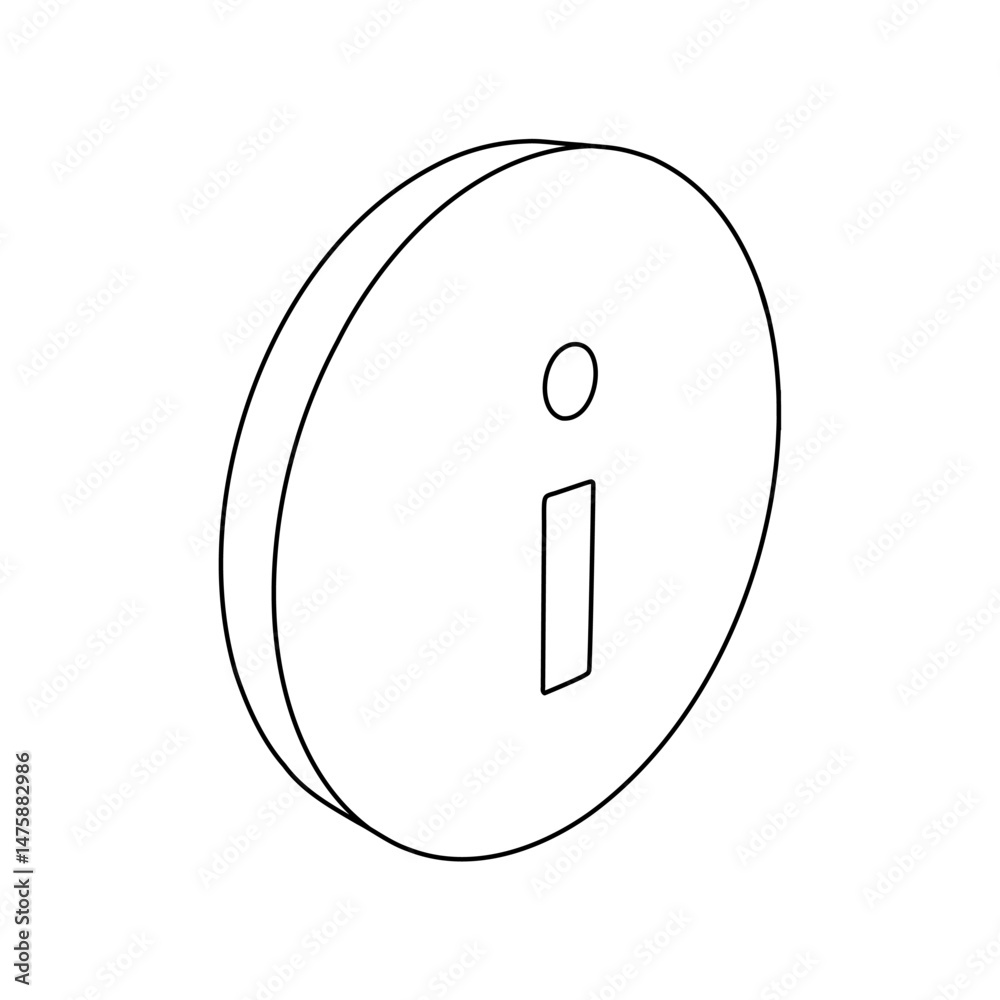 Poster the outline of a large info symbol is made with black lines. 3d view of the object in perspective. v