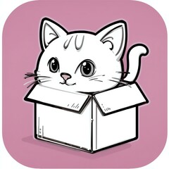 Adorable cartoon cat playfully peeking out of a cardboard box, bringing joy and whimsy to any environment.