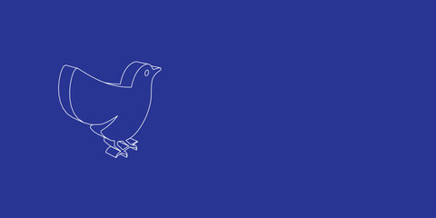 The outline of a large bird symbol made of white lines on the left. 3D view of the object in perspective. Vector illustration on indigo background