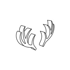 The outline of a large deer horns symbol is made with black lines. 3D view of the object in perspective. Vector illustration on white background