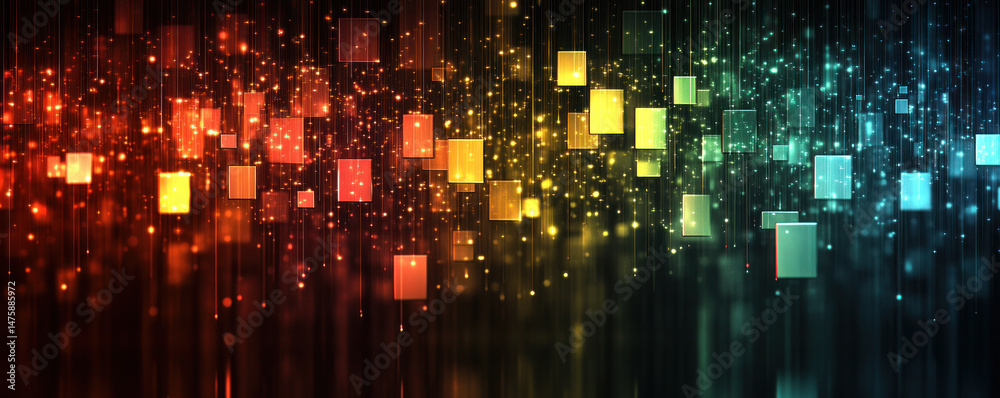 Poster a colorful image of many small squares of different colors. the squares are arranged in a way that t