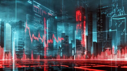 Cyberpunk Cityscape: Digital Data Streams Over Metropolis