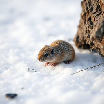Tiny Lemming Navigating Frozen Ground Arctic Wildlife Winter Tundra Rodent Small Mammal Cold Survival Cute