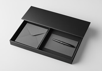 Sleek black box with stationery & pen