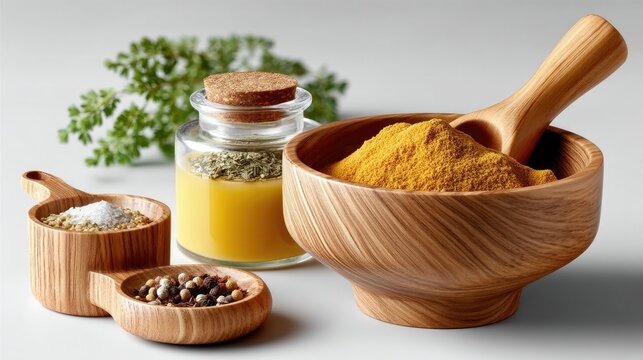 Flavorful Culinary Array: A vivid, detailed assortment of cooking spices and seasonings, showcasing vibrant colors and textures, artfully arranged for a perfect culinary shot. - Powered by Adobe