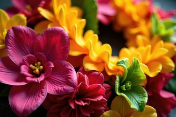 Close-up of vibrant, colorful Hawaiian leis Traditional floral arrangement, festive, celebratory , plumeria, ceremony