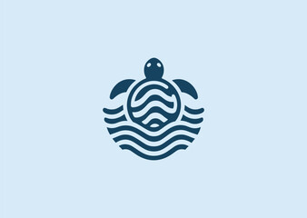 Turtle with wave shell pattern logo for ocean, calm, or eco themes.
