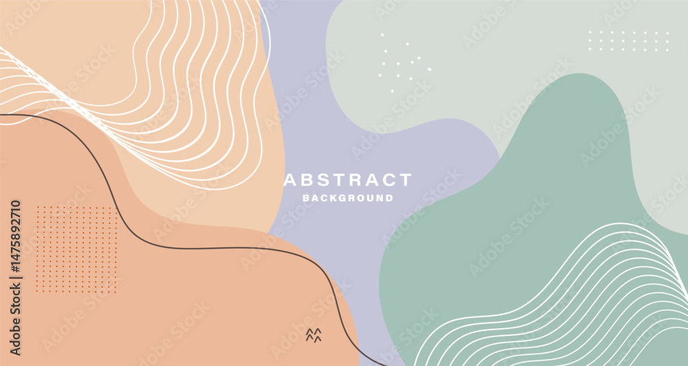Poster Soft pastel abstract background with flowing shapes and line elements