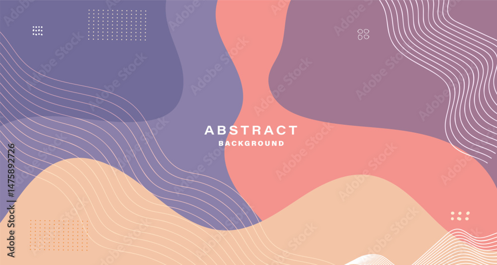 Poster Soft pastel abstract background with flowing shapes and line elements