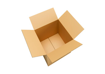 Open empty brown cardboard box, transparent background