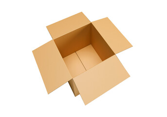 Open empty brown cardboard box, transparent background