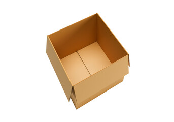 Open empty brown cardboard box, transparent background