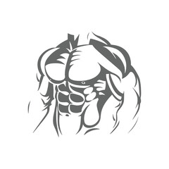 Bodybuilder's Muscular Torso Silhouette Illustration