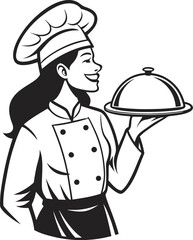 Female Chef Serving Covered Dish Illustration