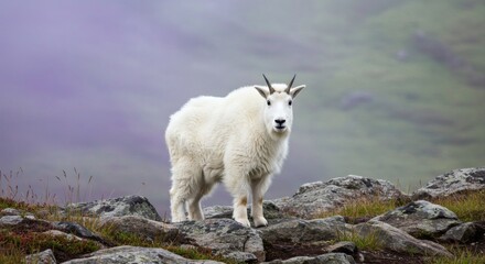 Obraz premium Standing Mountain Goat on Rocky Hillside in Natural Habitat