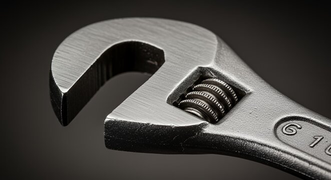 Close-up of an Adjustable Wrench: Precision Engineering and Metalwork