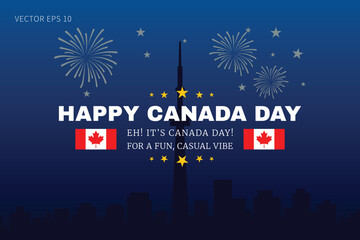 Casual Canada Day Fun Design with Flags and Fireworks