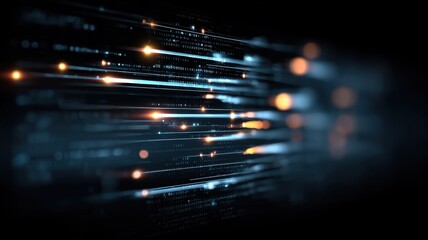 Digital Data and Technology. Abstract representation of data streams with glowing lights and lines.