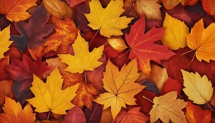 Fototapeta premium A vibrant array of autumn leaves in red, orange, and yellow create a warm, textured, autumnal scene.